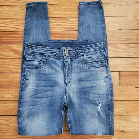 RtA Denim - RtA Retro High Rise Pleated Waist Distressed Moto Skinny Jeans Sz 25